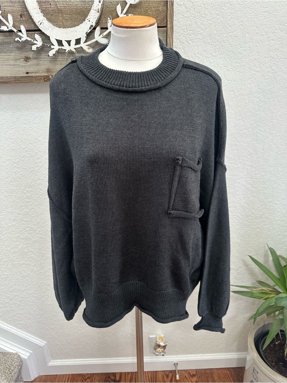 POL boutique gray chunky knit cotton sweater ladies size M